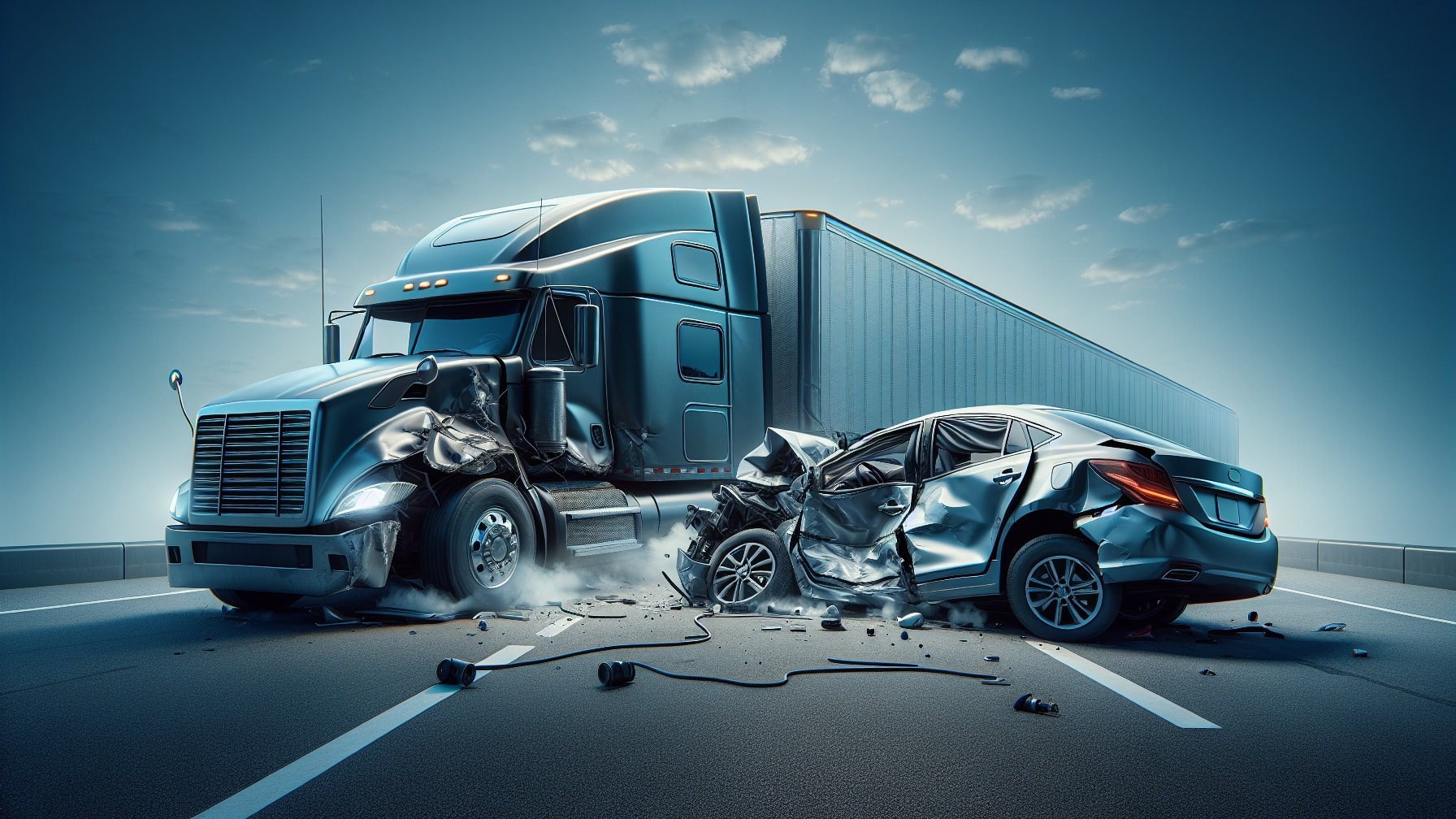 ArtisticImageOfCarVsSemiTruckAccidentNoInjury