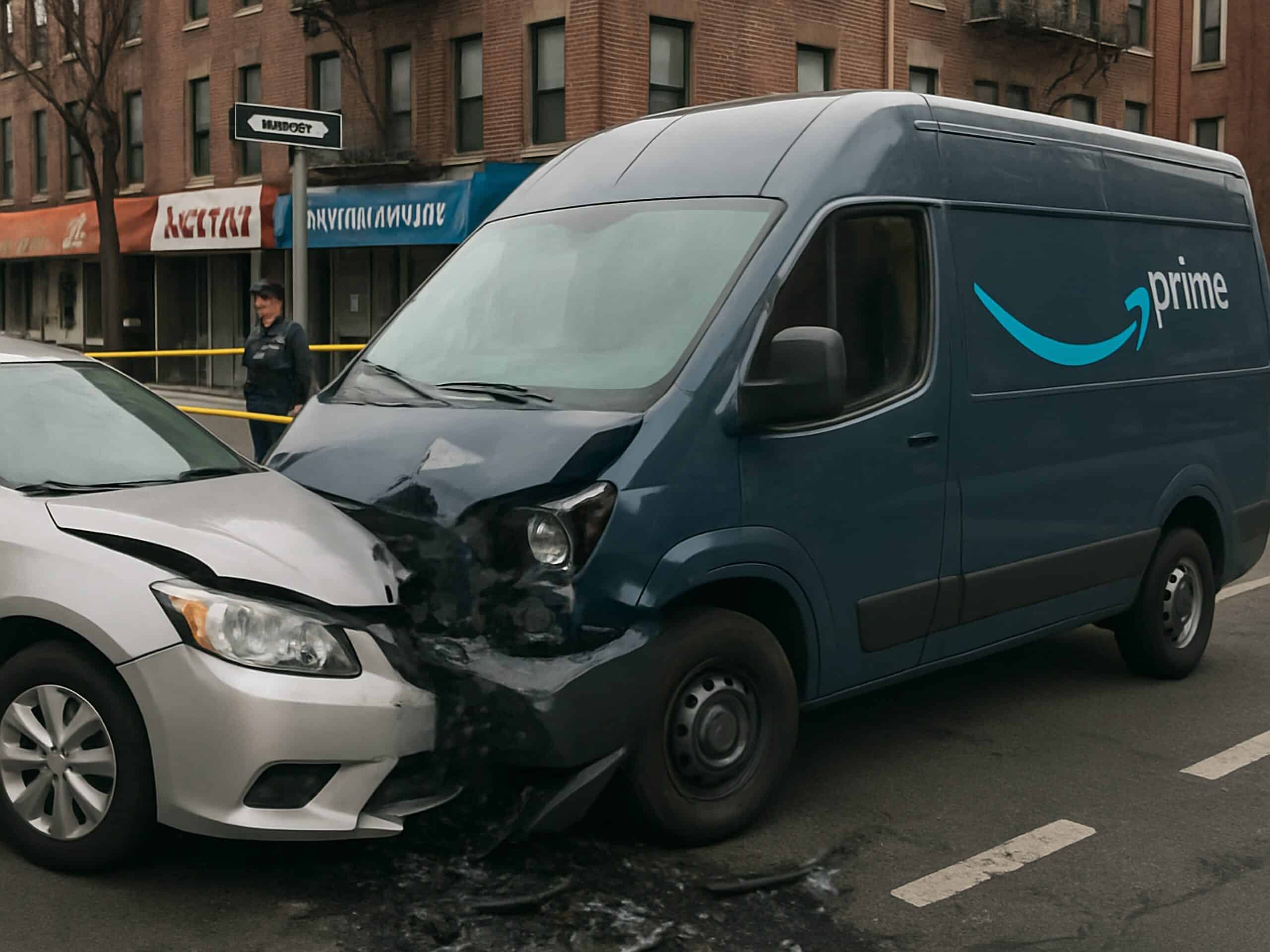 AnAccidentInvolvingACarAndAndAnAmazonDelivery