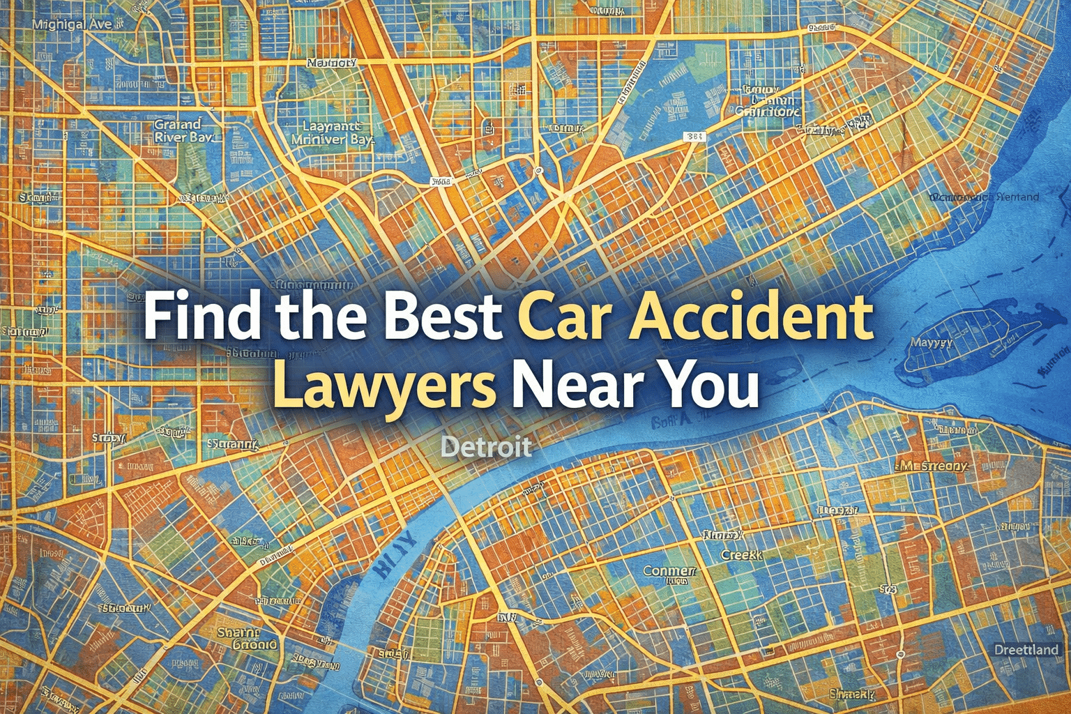 Map of Michigan highlighting Detroit and surrounding areas, find car accident lawyers near you.