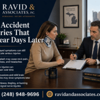 Car accident injuries appearing days later and neck pain symptoms after a Michigan motor vehicle accident.