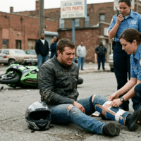 Motor vehicle accident scene with bone fracture, Michigan lawsuit information.