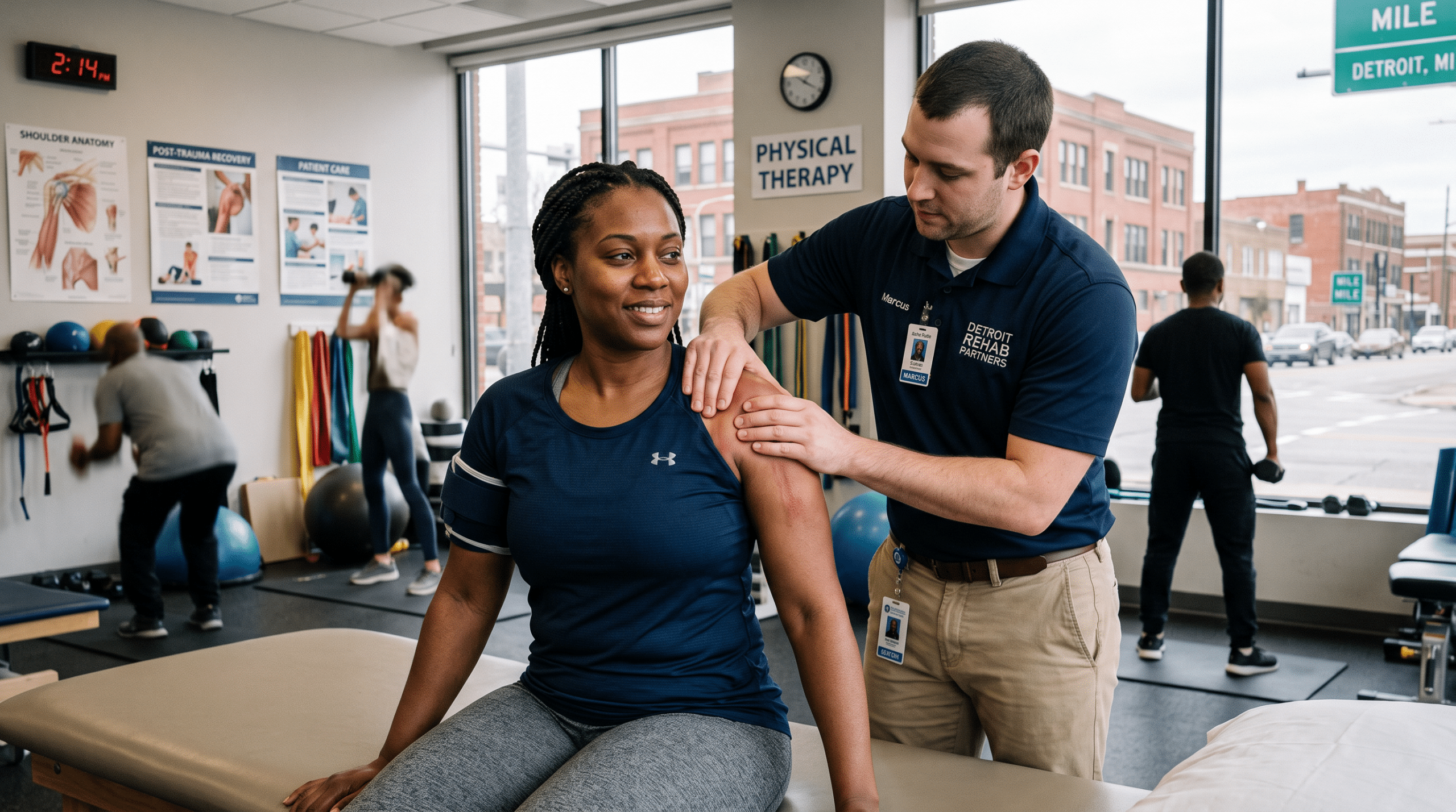 Delayed Shoulder Pain After A Car Accident Physical therapist checks a woman